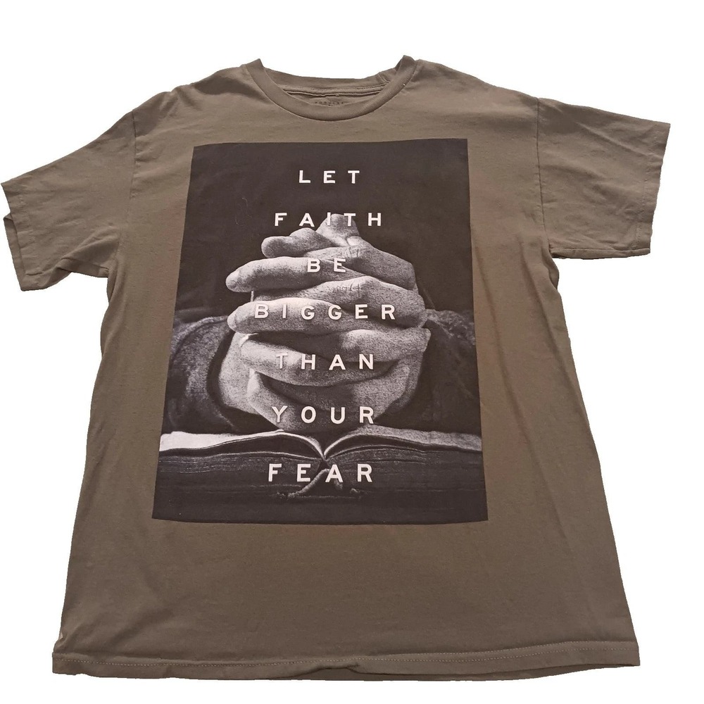 Popular Poison Mens Let Faith Be Bigger Than Your Fear Graphic T-Shirt Olive L